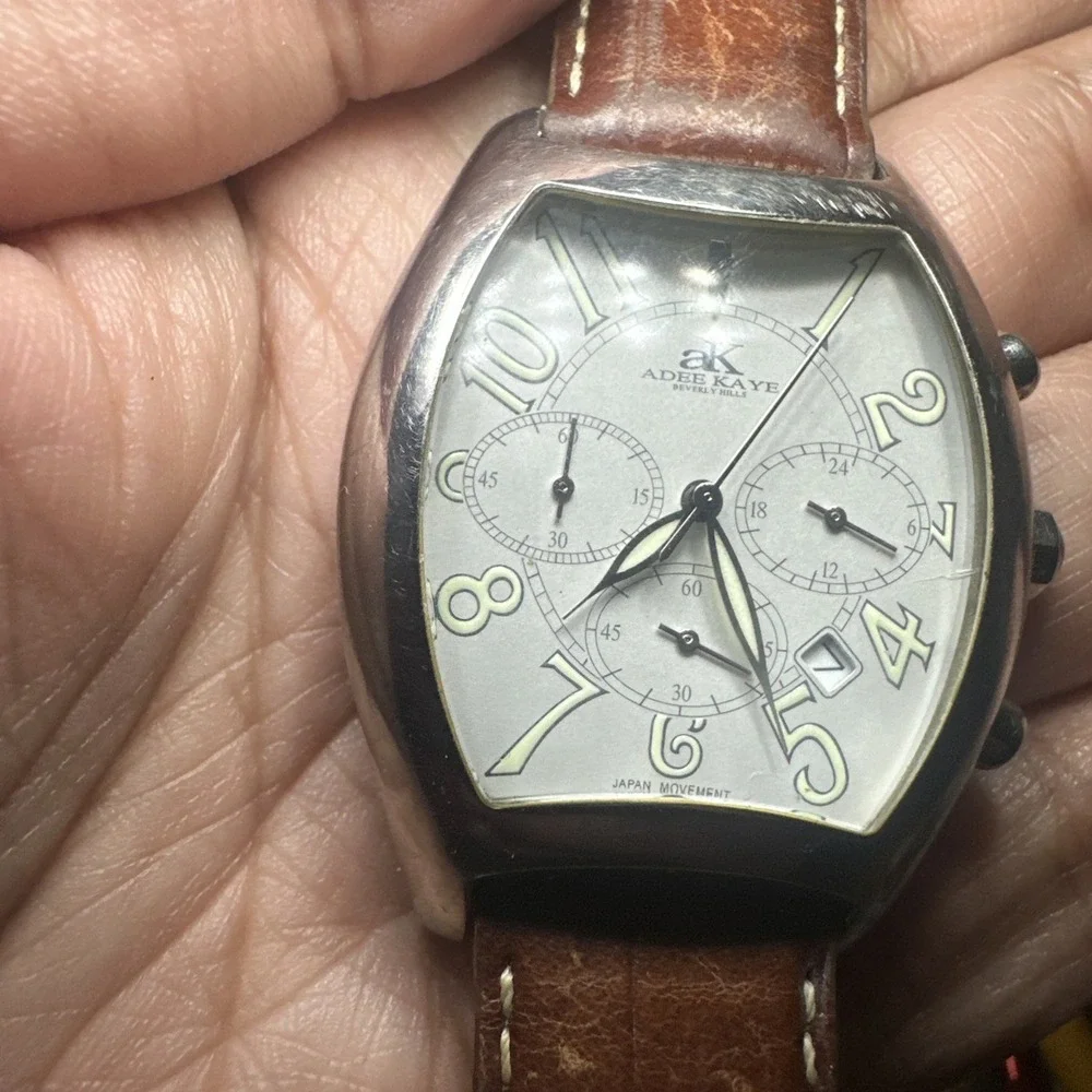 Works Adee Kaye Chrono AK324- M Mens watch Brown Leather Oversize Quartz 38mm 8